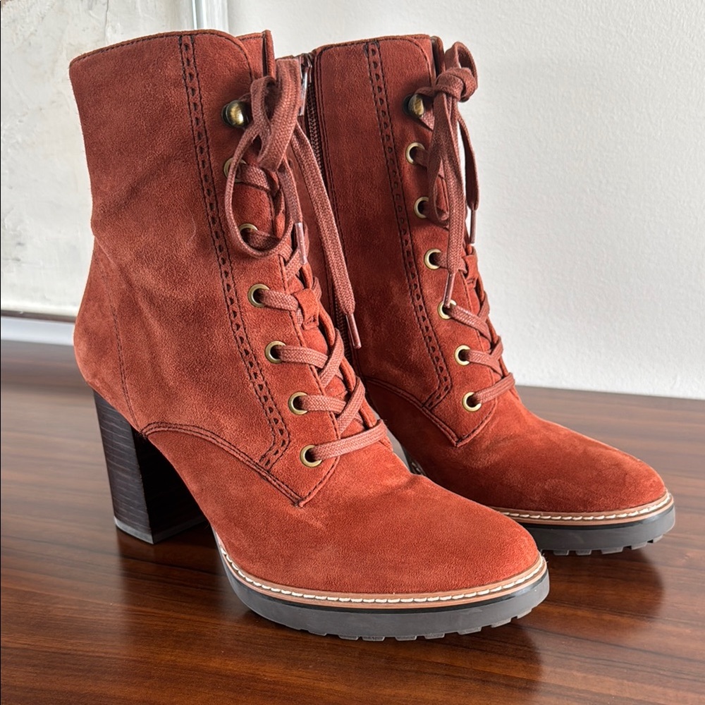 Naturalizer Callie Women's Suede Lace-Up Ankle Bootie - Rust Terracotta 8